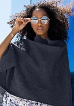 Alternative view of Giesswein Merino Lambswool Poncho - Poncho - Mitternacht
